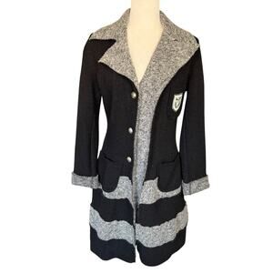 Siste's Wool Blend Coat Women's Made In Italy Long Black Gray L Preppy Prep
